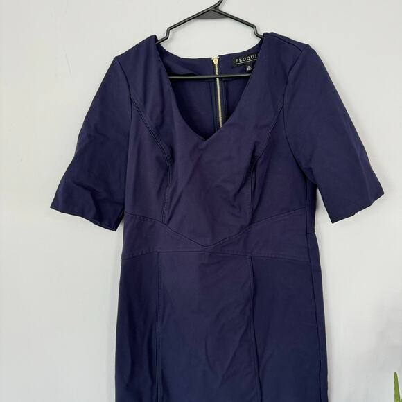 Eloquii Dark Blue Sheath Dress Plus Size 16 Half Sleeves Zipper Back V-Neck - Picture 3 of 8
